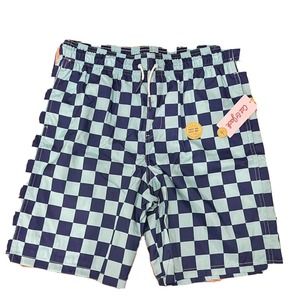 Cat & Jack Blue and White Checkered Swim Trunks